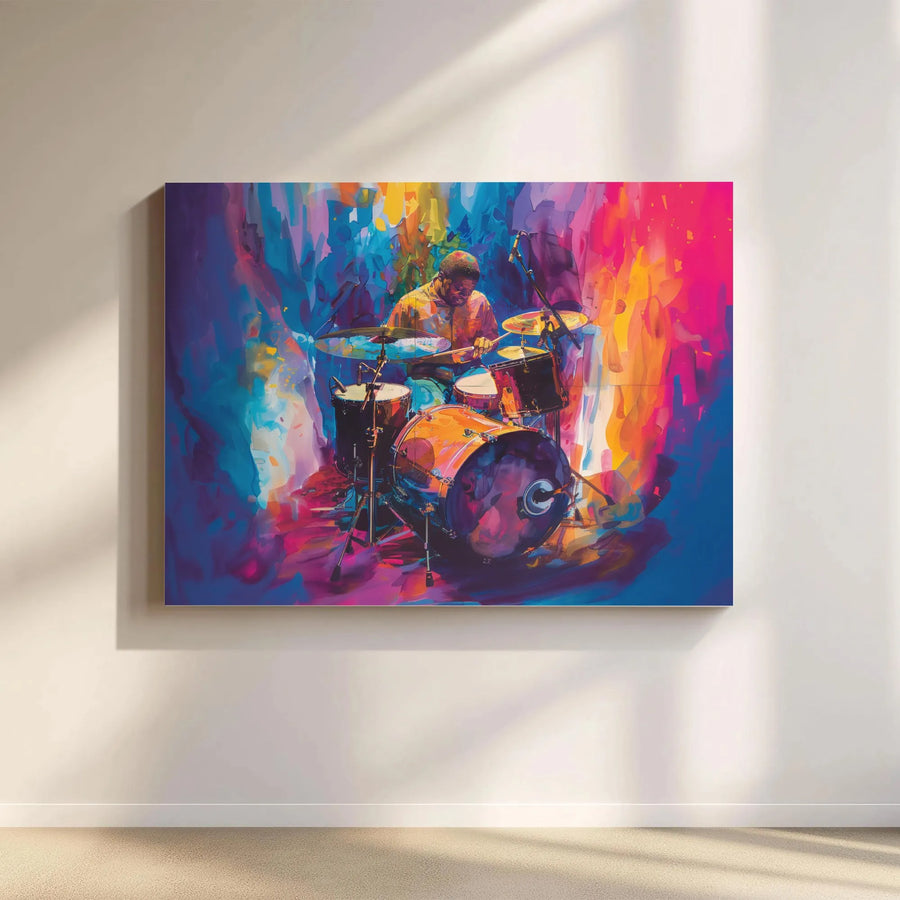 Abstract Drummer Canvas Wall Art | Vibrant Jazz Musician Painting | Premium Gallery Wrapped Canvas | Gift for Music Lover & Studio Decor