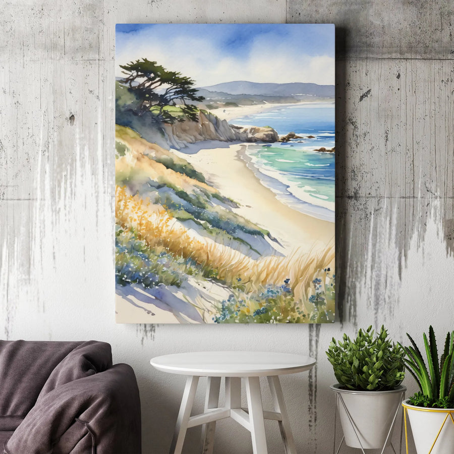 Coastal Beach Canvas Wall Art | Watercolor Ocean Cliff Landscape | Premium Fade-Resistant Print | Relaxing Seaside Home Decor Gift