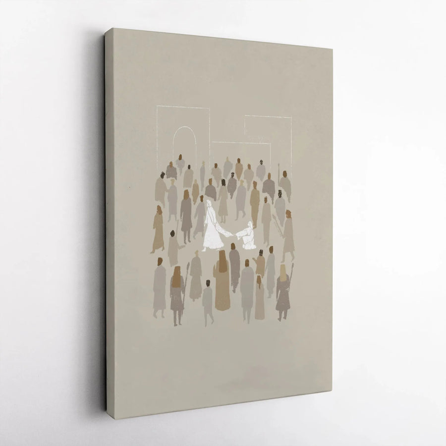 Jesus Heals Woman Touching Garment | Minimalist Christian Canvas Wall Art | Gallery Wrapped Premium Print | Religious Home Decor Gift