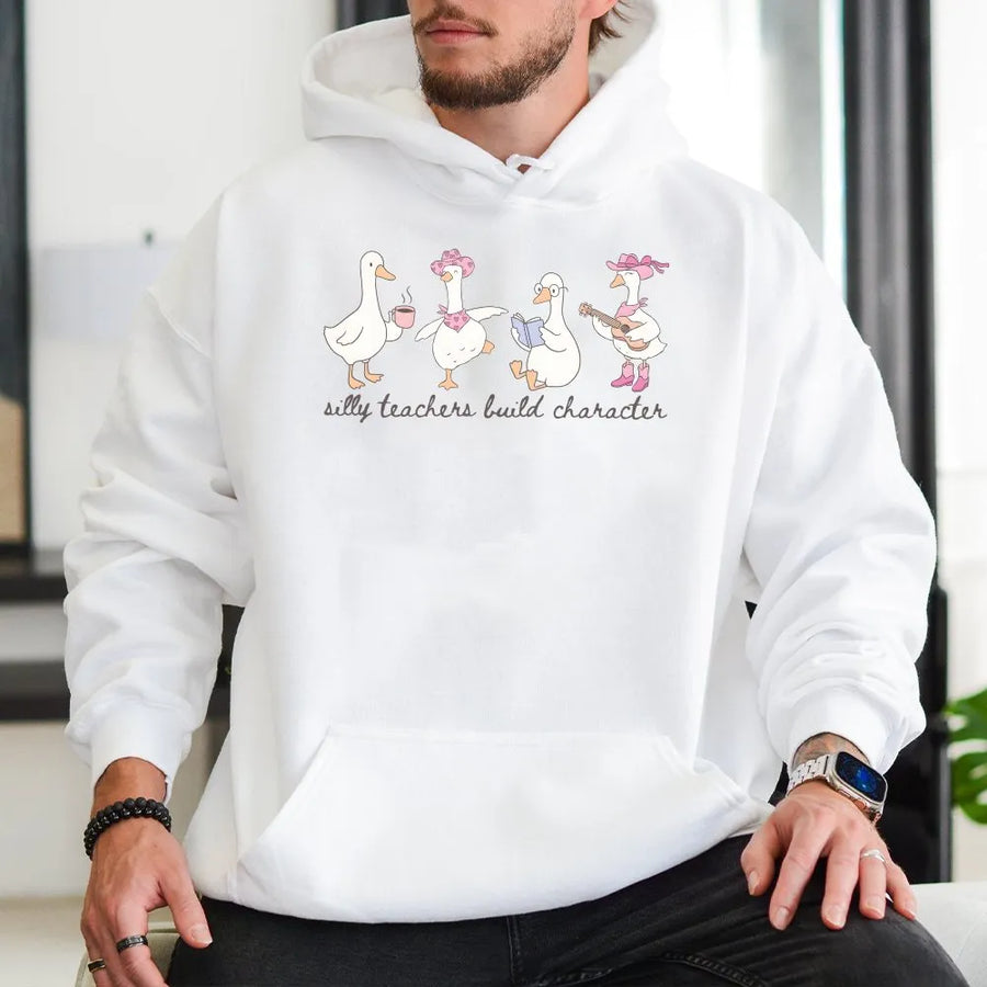 Silly Goose Teacher Shirt | Funny Teachers Build Character Tee | Soft Cotton Graphic Top | Back to School Gift for Educators