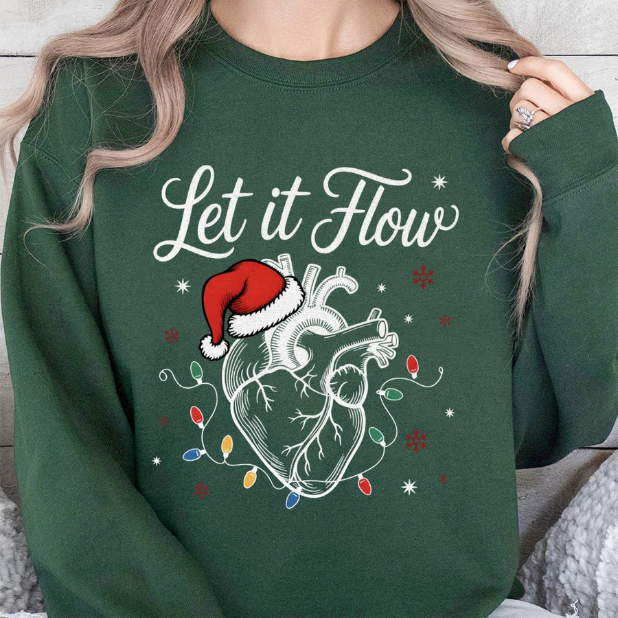 Christmas Cardiac Nurse Sweatshirt | Anatomical Heart Santa Hat Design | Soft Cotton-Poly Blend | Holiday Gift for Nurses & Medical Students