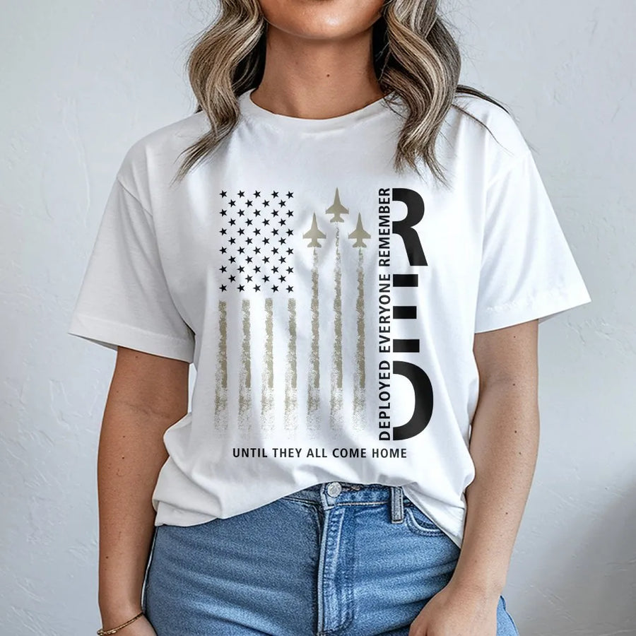 RED Friday T-Shirt | Remember Everyone Deployed American Flag Jet Graphic | Premium Cotton | Patriotic Military Family Support Gift