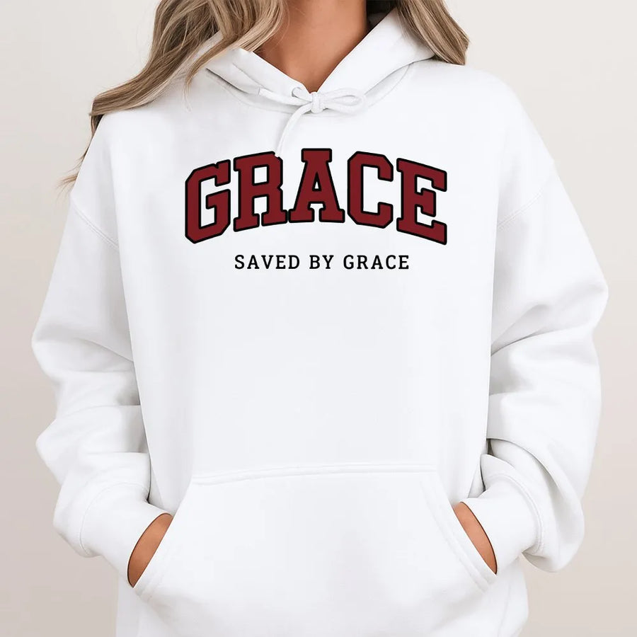 Grace Christian Hoodie | Saved By Grace Vintage Faith Apparel | Premium Cotton Blend | Unisex Religious Gift for Men & Women