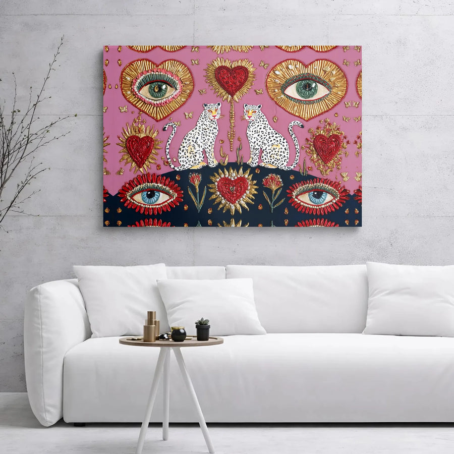 Leopard Sacred Heart Wall Art | Mystical Evil Eye Boho Decor | Premium Gallery Wrapped Canvas | Spiritual Maximalist Home Gift