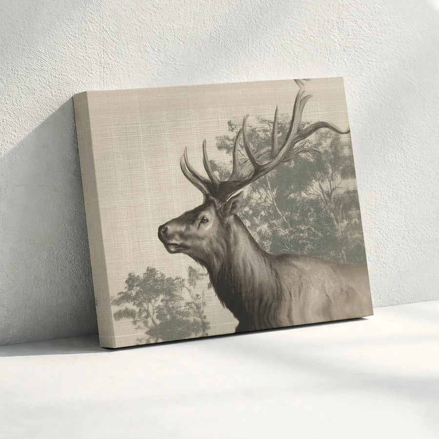 Elk Wall Art Canvas | Vintage Engraving Style Print | Gallery Quality 1.25 Inch Wrap | Rustic Lodge Decor Gift for Nature Lovers