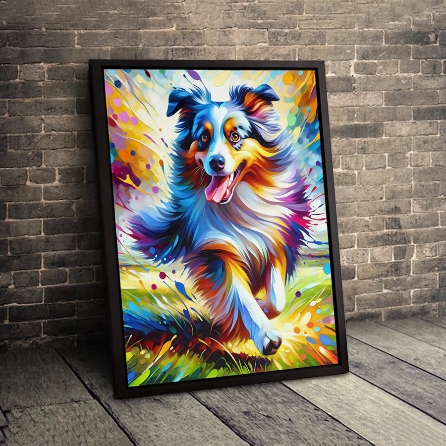 Australian Shepherd Canvas Art | Colorful Splash Dog Portrait | Premium Fade-Resistant Print | Vibrant Modern Home Decor Gift