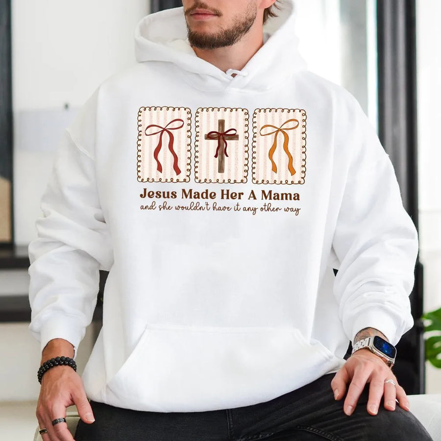 Christian Mama Hoodie | Coquette Bow Cross Graphic | Soft Cotton Blend | Religious Gift for New Mom