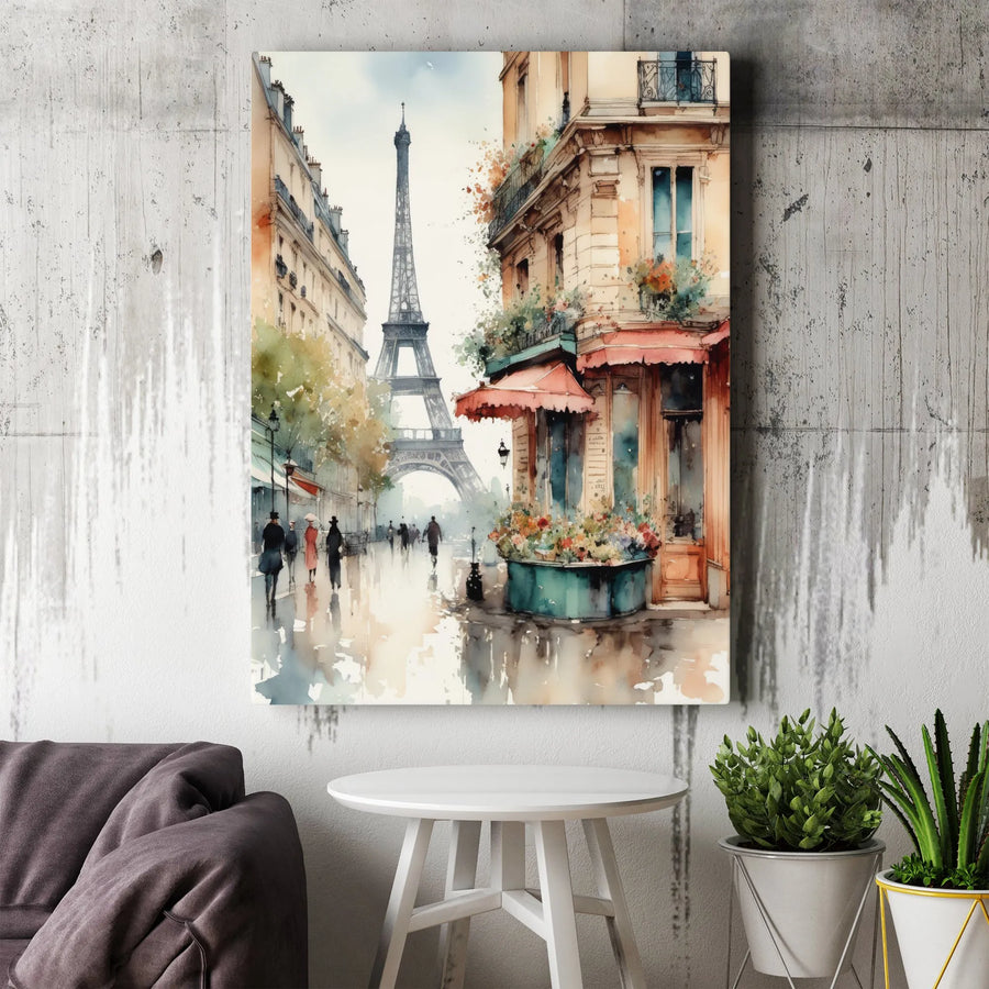 Paris Eiffel Tower Vertical Canvas | Romantic Watercolor Painting Print | Premium Thick Gallery Wrap | Living Room Wall Art Gift for Traveler