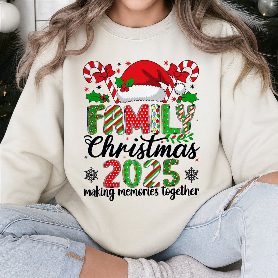 Family Christmas 2025 Sweatshirt | Making Memories Together Holiday Graphic | Unisex Cotton Blend | Matching Xmas Party Gift for Adults