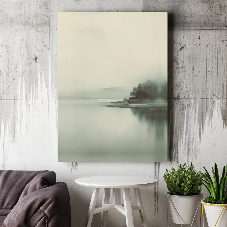 Foggy Lake Canvas Print | Minimalist Forest Landscape Wall Art | Gallery Wrapped Premium Quality | Serene Home Office Decor