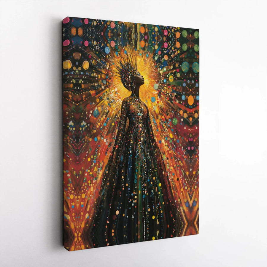 Radiant Black Queen Canvas Print | Abstract Cosmic Afrofuturism Art | Premium Fade-Resistant Print | Spiritual Home Decor Gift