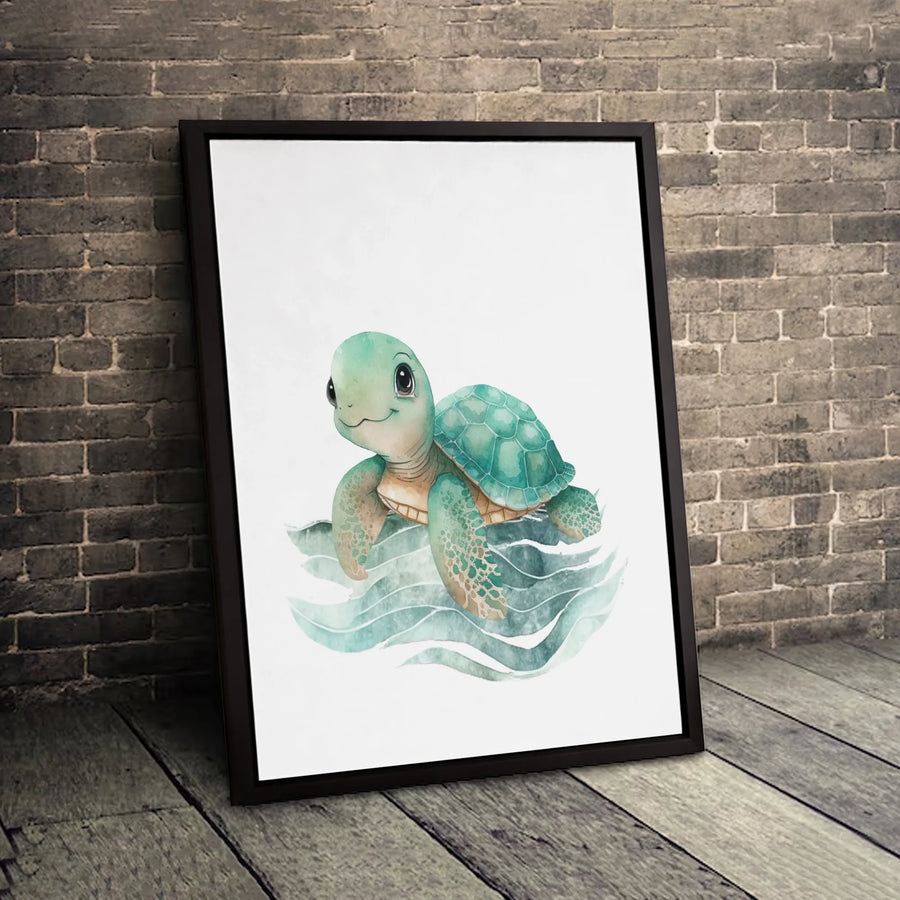 Baby Sea Turtle Canvas Wall Art | Watercolor Nautical Nursery Decor | Premium Fade-Resistant Gallery Wrap | Cute Marine Life Gift for Kids