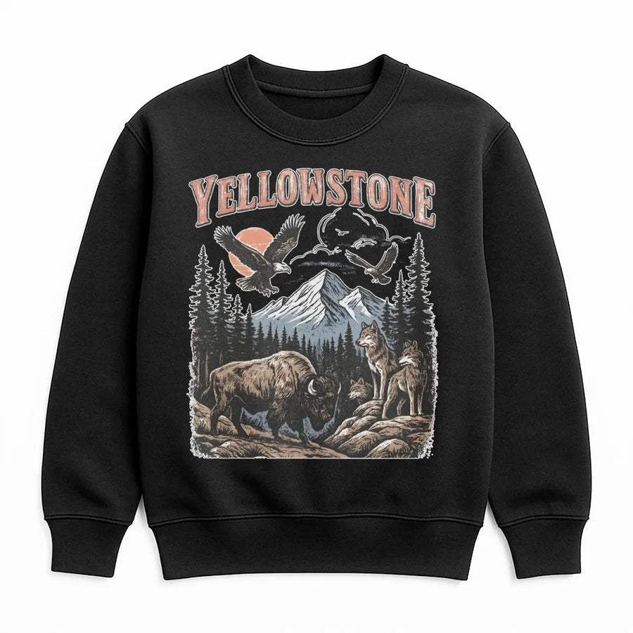 Vintage Yellowstone Sweatshirt | Retro 90s Wildlife Graphic with Bison & Wolves | Soft Cotton Blend Pullover | National Park Souvenir Gift