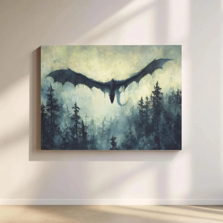 Dark Fantasy Dragon Canvas Wall Art | Gothic Dragon Over Misty Forest | Premium Gallery Quality Print | Collector's Gift for Fantasy Lovers