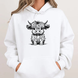 Cute Highland Cow Hoodie | Minimalist Farmhouse Animal Graphic | Premium Soft Cotton Blend | Cozy Gift for Cow Lovers