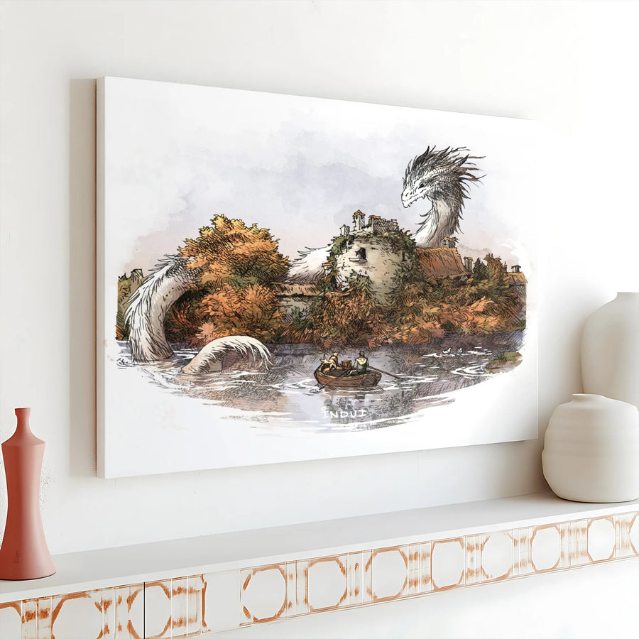 Fantasy Dragon Canvas Wall Art | Friendly Guardian Dragon Illustration | Premium Canvas Print | Gift for Fantasy Lovers & Readers