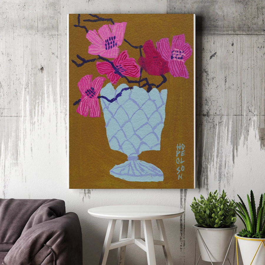 Dogwood Flower Canvas Print | Vibrant Pink Floral Still Life | Gallery Wrapped Premium Canvas | Botanical Home Decor Gift
