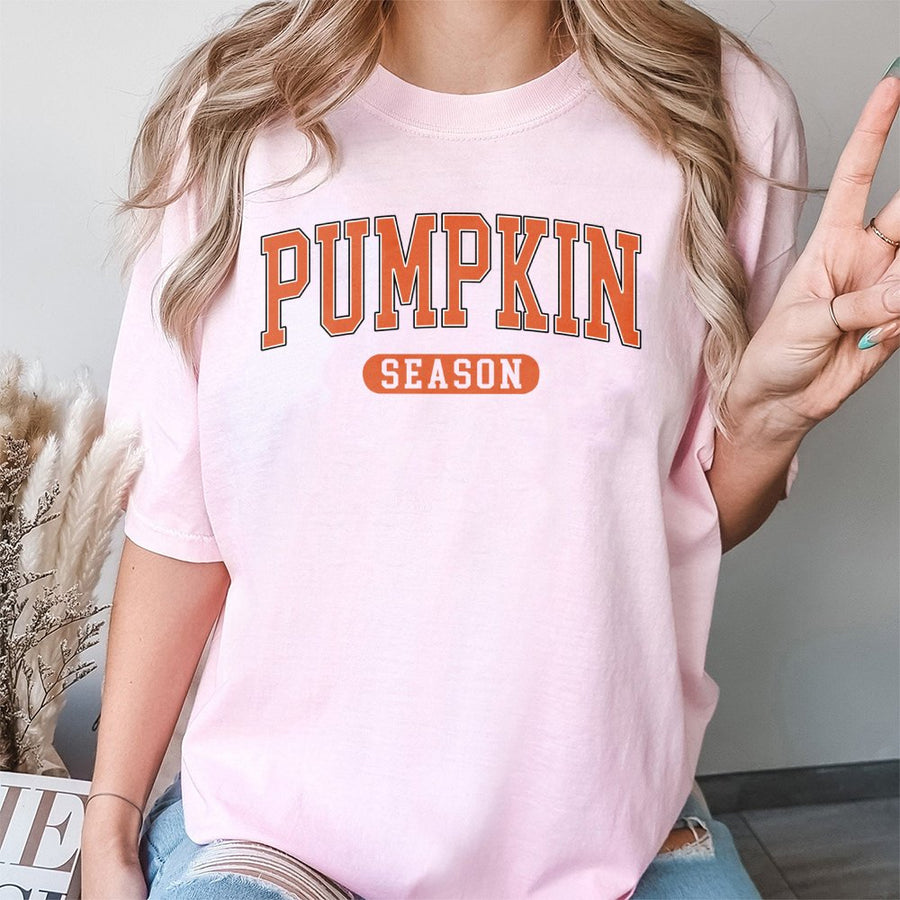 Pumpkin Season T-Shirt | Retro Varsity Lettering Graphic | Premium Soft Cotton | Fall Thanksgiving Halloween Gift for Women and Men