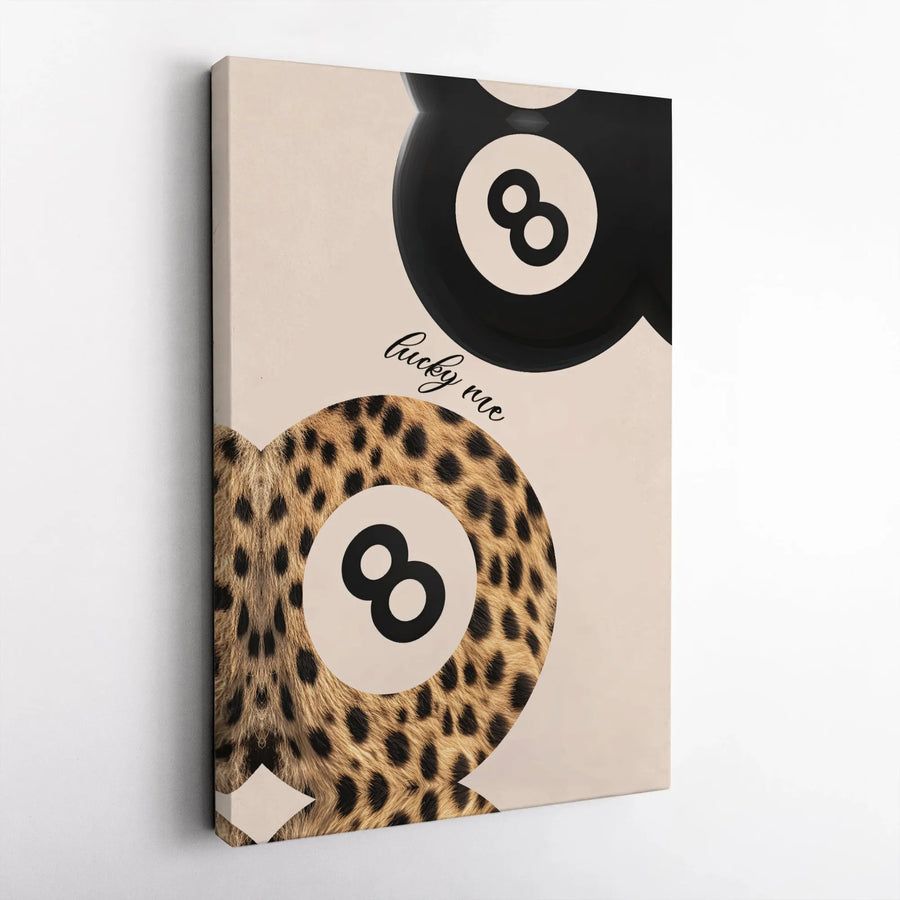 Lucky Me 8 Ball Canvas Wall Art | Leopard Print Billiards Decor | Gallery Quality 1.25 Inch Wrap | Modern Preppy Room Aesthetic