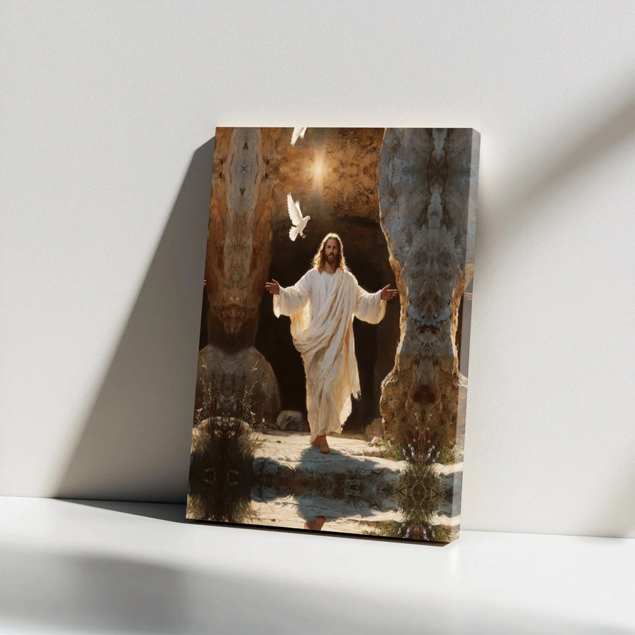 Jesus Resurrection Canvas Art | He Is Risen Empty Tomb Wall Decor | Premium Gallery-Wrapped Print | Inspirational Christian Gift for Home