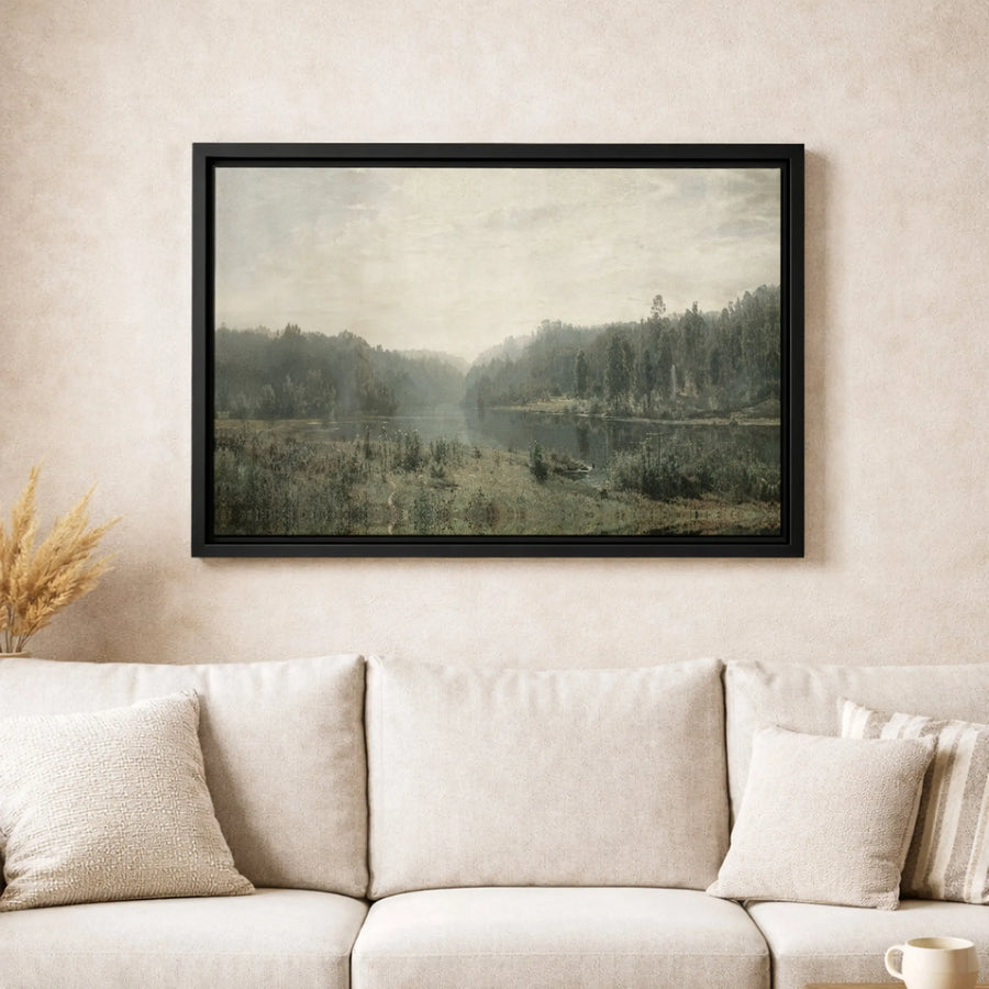 Moody Forest Landscape Canvas Wall Art | Vintage River Scenery Print | Premium 1.25 Inch Gallery Wrap | Large Framed Artwork for Home Decor