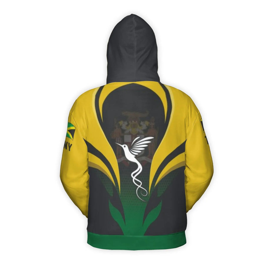 Jamaica Flag 3D Hoodie | Doctor Bird Emblem & Coat of Arms | Premium Polyester Knit | Unisex Jamaican Heritage Gift for Men & Women