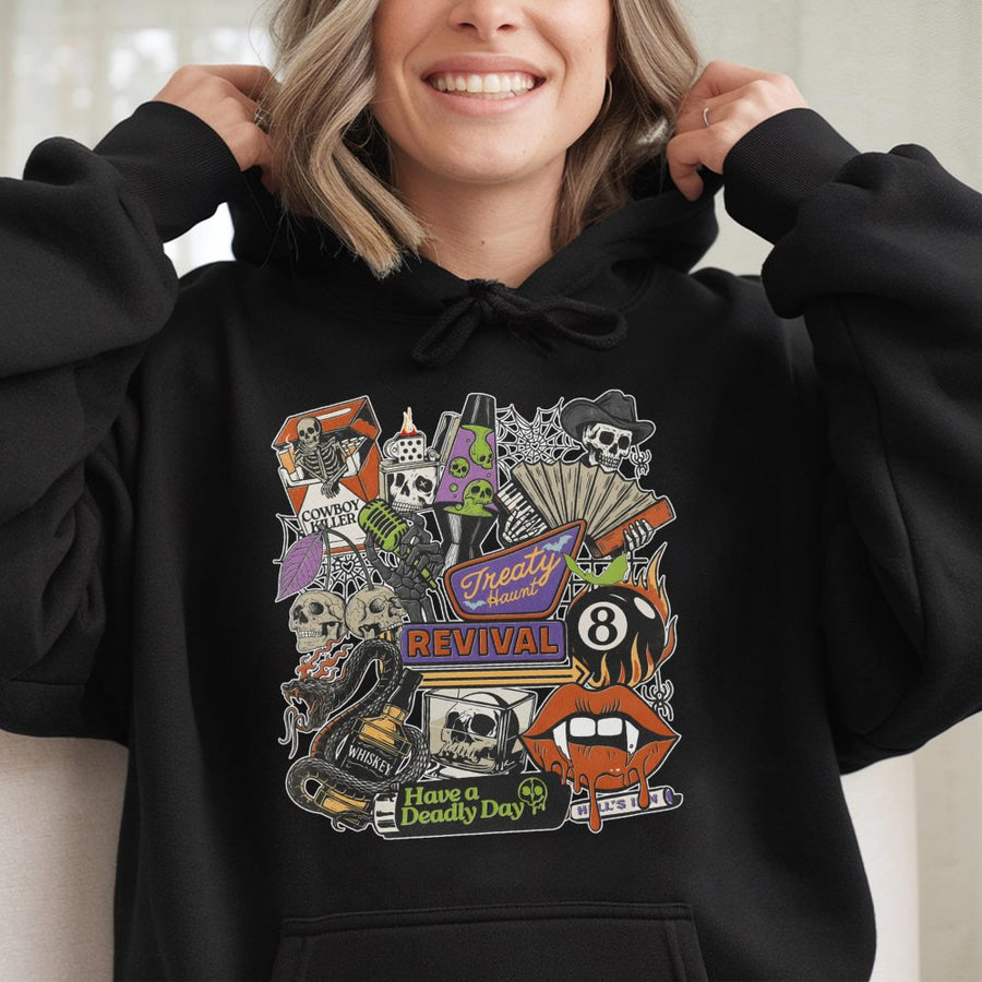 Country Music Graphic Hoodie | Gothic Western Skeleton Art | Premium Cotton-Poly Blend | Unisex Concert Apparel For Fans Of Americana Revival