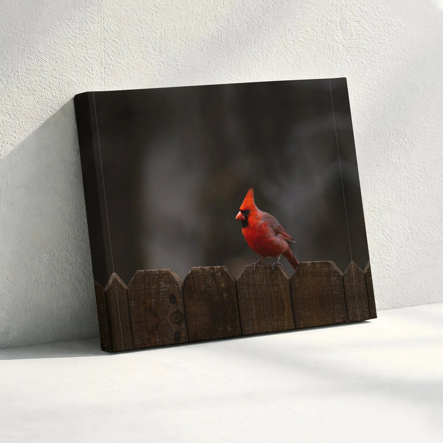 Northern Cardinal Wall Art | Realistic Red Bird on Wooden Fence | Gallery Quality Canvas Print | Nature Lover Home Decor Gift