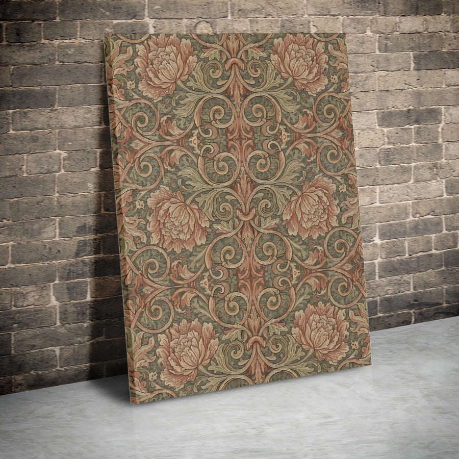 Vintage Floral Canvas Wall Art | Antique Peony & Acanthus Damask Print | Premium Gallery Wrapped Canvas | Elegant Farmhouse Living Room Decor Gift