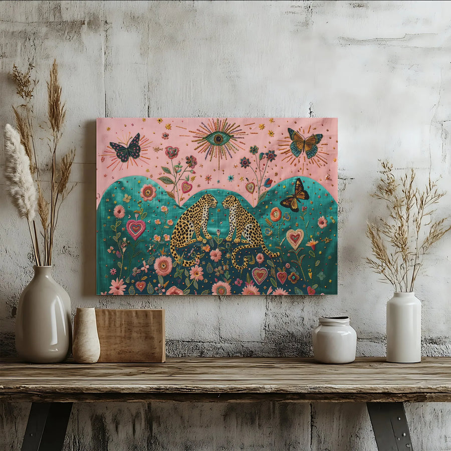 Leopard Wall Art | Boho Floral Butterfly Evil Eye Canvas Print | Premium Gallery Wrap Decor | Ready To Hang Animal Lover Gift