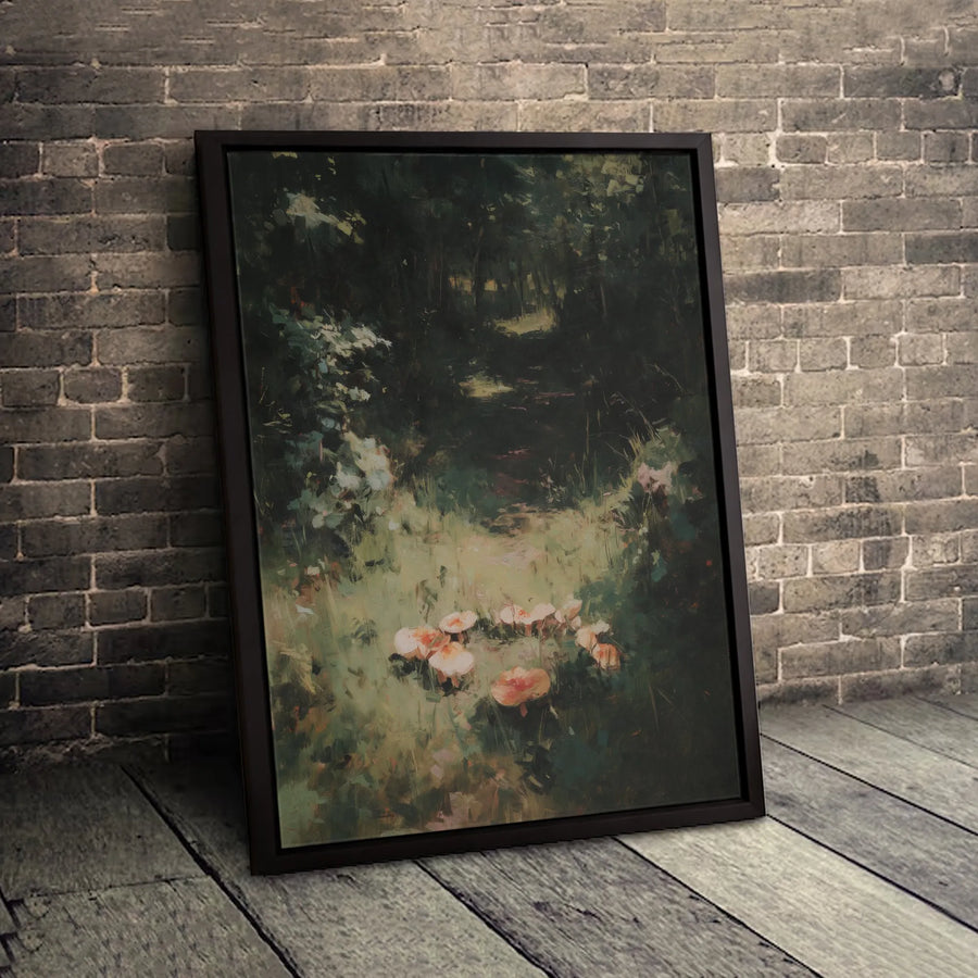 Mushroom Forest Canvas Art | Impressionist Woodland Path Wall Decor | Premium Gallery Wrap Print | Cottagecore Aesthetic Gift for Nature Lovers