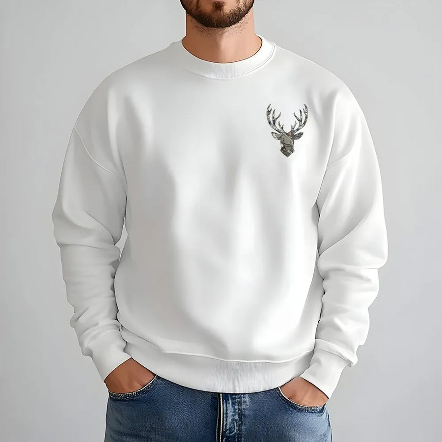 Deer Hunting Sweatshirt | Vintage American Flag Camo Buck Graphic | Premium Cotton-Blend | Patriotic Gift for Hunter Dad