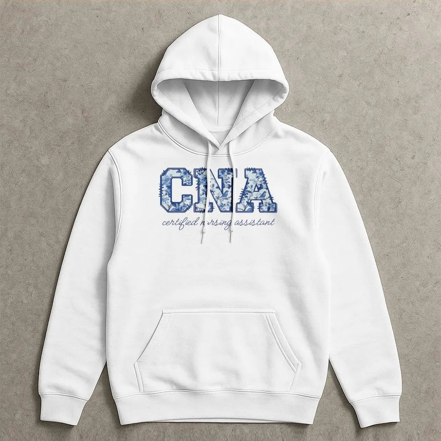 CNA Hoodie | Floral Toile De Jouy Design | Premium Cotton-Polyester Blend | Nurse Appreciation Gift for Nursing Assistants