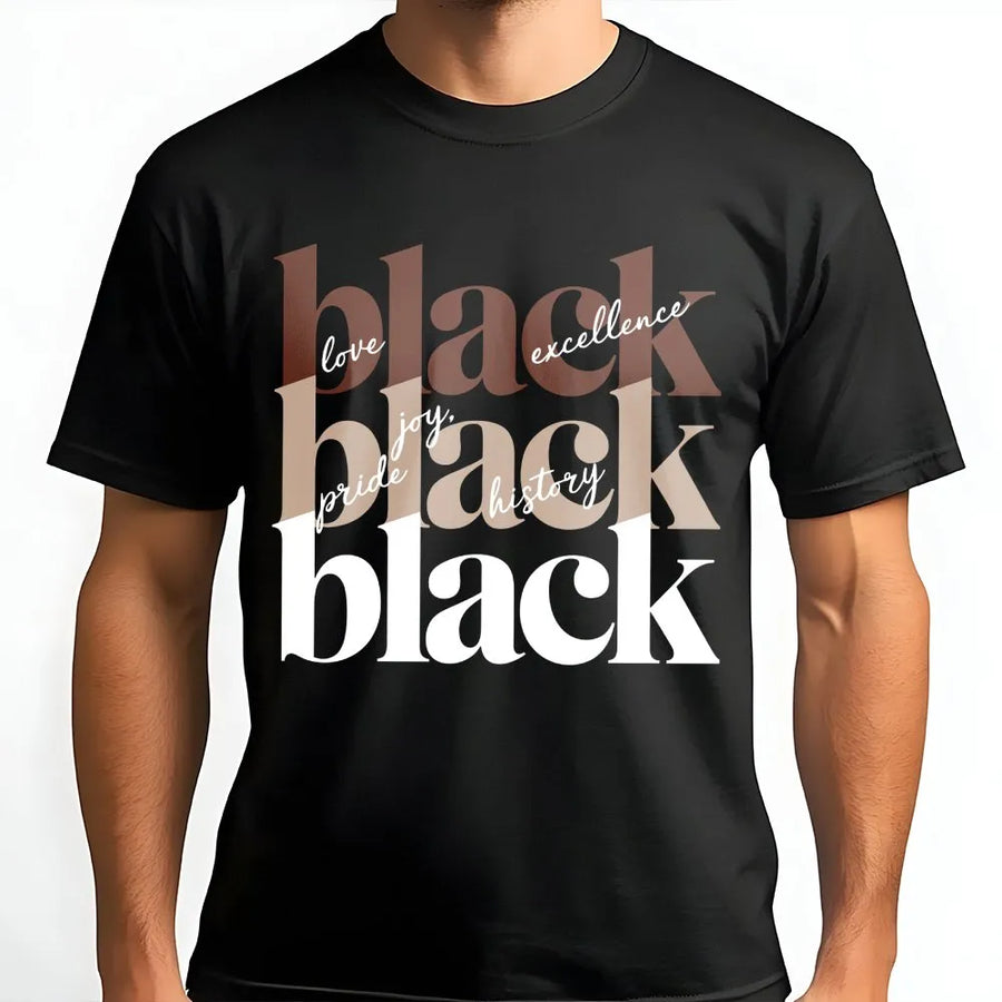 Black History Month T-Shirt | Love Pride Joy Excellence History Graphic | Premium Cotton Unisex Tee | Empowering Cultural Heritage Gift for Her and Him