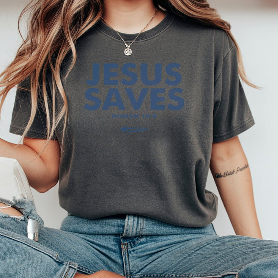 Jesus Saves T-Shirt | Roman 10:9 Bible Verse Graphic | 100% Cotton Premium Quality Tee | Religious Christian Streetwear Gift for Men and Women