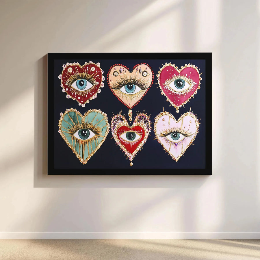 Evil Eye Heart Wall Art | Colorful Boho Aesthetic Canvas Print | Premium 1.25" Gallery Wrap | Spiritual Home Decor Gift for Her