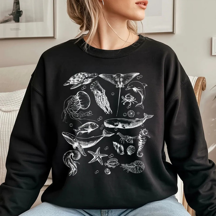 Vintage Ocean Life Sweatshirt | Y2K Marine Biology Graphic | Premium Comfort Colors Cotton | Gift for Ocean Lover, Summer Beach Tee