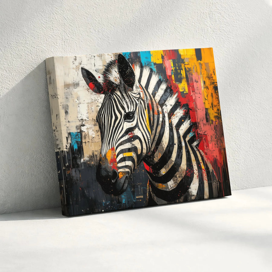 Abstract Zebra Wall Art | Colorful Modern Animal Print | Premium Gallery Wrapped Canvas | Contemporary Living Room Office Decor Gift
