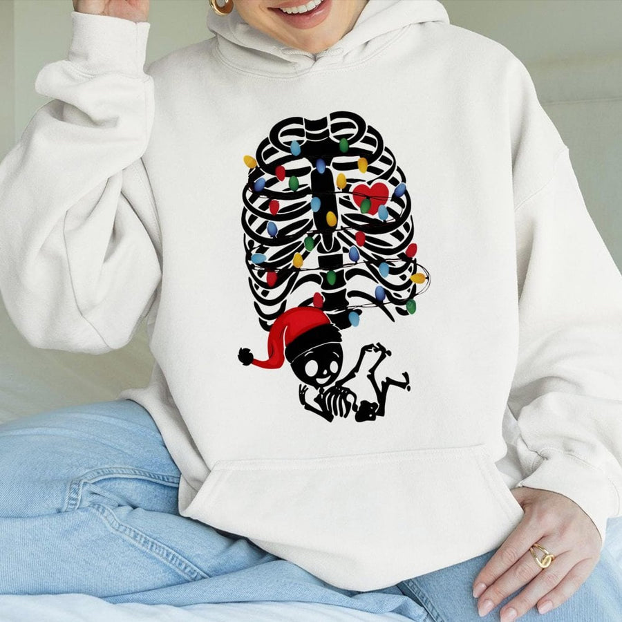 Christmas Pregnancy Hoodie | Skeleton Baby Santa Hat Graphic | Soft Cotton-Poly Blend | Cute Maternity Gift for Expecting Moms