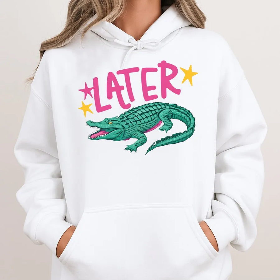 Later Gator Hoodie | Funny Alligator Pun Graphic | Premium Cotton Blend Sweatshirt | Unisex Summer Vacation Gift