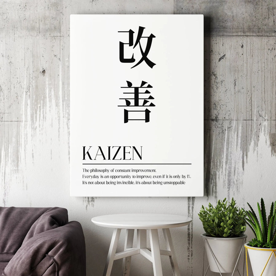 Kaizen Wall Art | Japanese Kanji Philosophy Decor | Premium Gallery-Quality Canvas | Motivational Office Print Gift