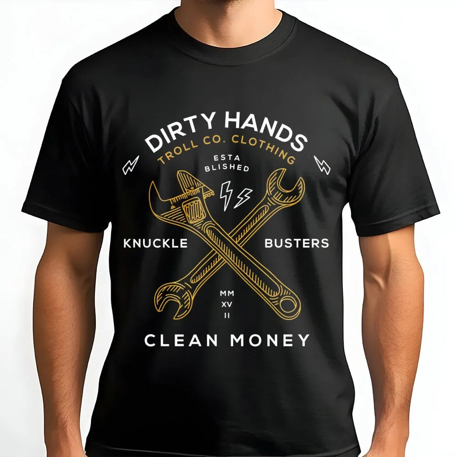 Dirty Hands Clean Money T-Shirt | Mechanic Wrench Graphic Print | Premium Cotton Apparel | Gift for Auto Technician and Blue Collar Worker