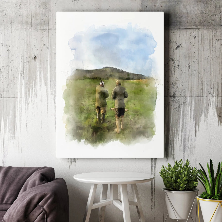 Game Hunting Canvas Art | Watercolor Country Field Portrait | Premium Gallery Wrap Print | Gift for Hunter or Outdoor Enthusiast