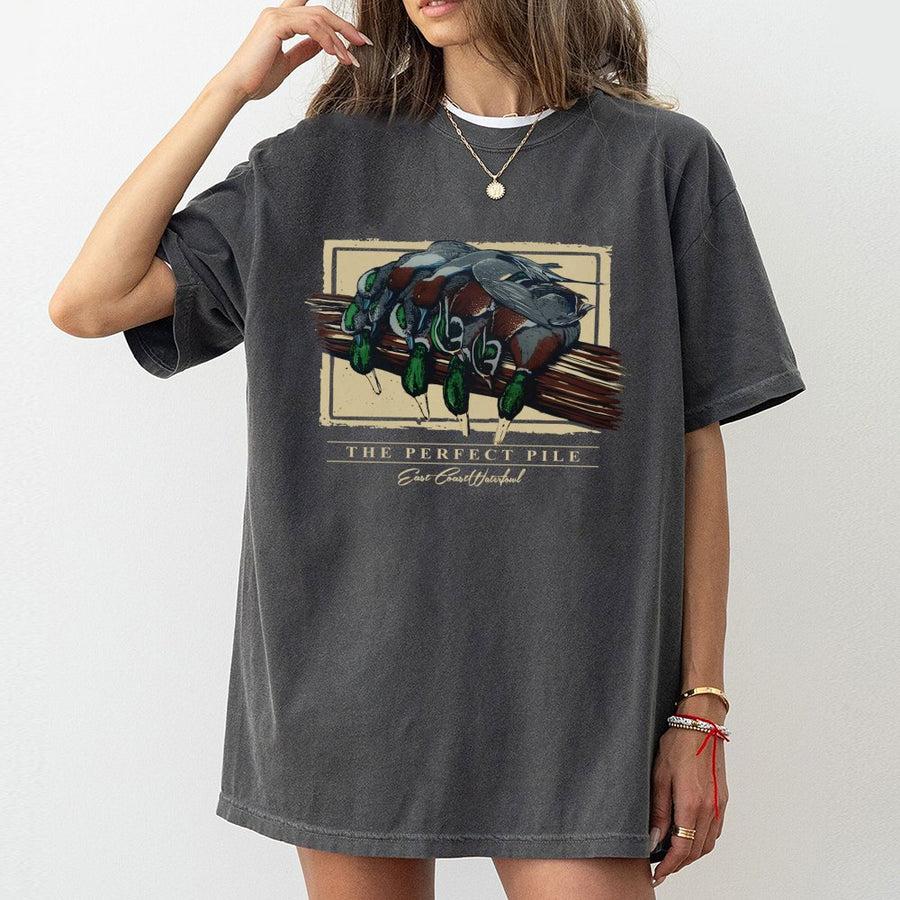 Mallard Duck Hunting T-Shirt | The Perfect Pile Graphic Design | 100% Cotton Premium Apparel | Outdoor Wildlife Gift for Hunters