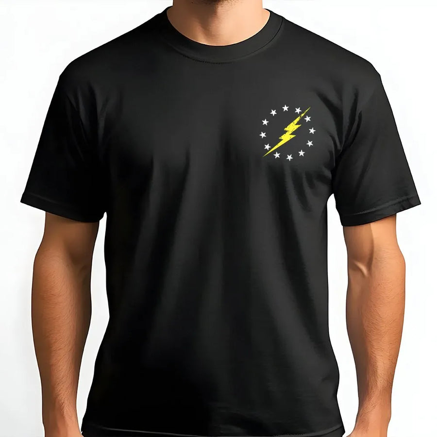 Electrician T-Shirt | Patriotic Lightning Bolt Star Graphic | Premium Cotton Blend | Blue Collar Worker Gift for Men