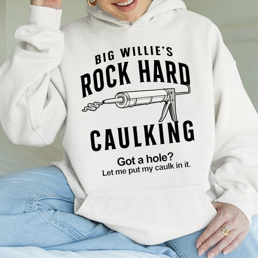 Funny Caulking Hoodie | Rock Hard Construction Humor Design | Premium Cotton Blend Sweatshirt | Unique Gift for Handyman Contractor Dad