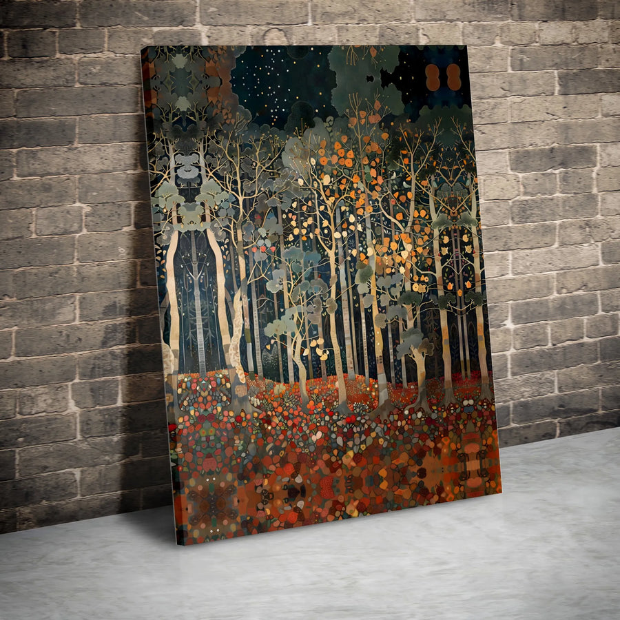Abstract Forest Canvas Art | Enchanted Woodland Night Mosaic Print | Premium Gallery-Wrapped Wall Decor | Magical Nature Gift for Home Office