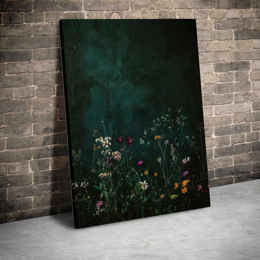 Moody Wildflower Meadow Canvas Wall Art | Dark Botanical Floral Print | Premium Gallery Wrapped | Fine Art Gift for Living Room Decor