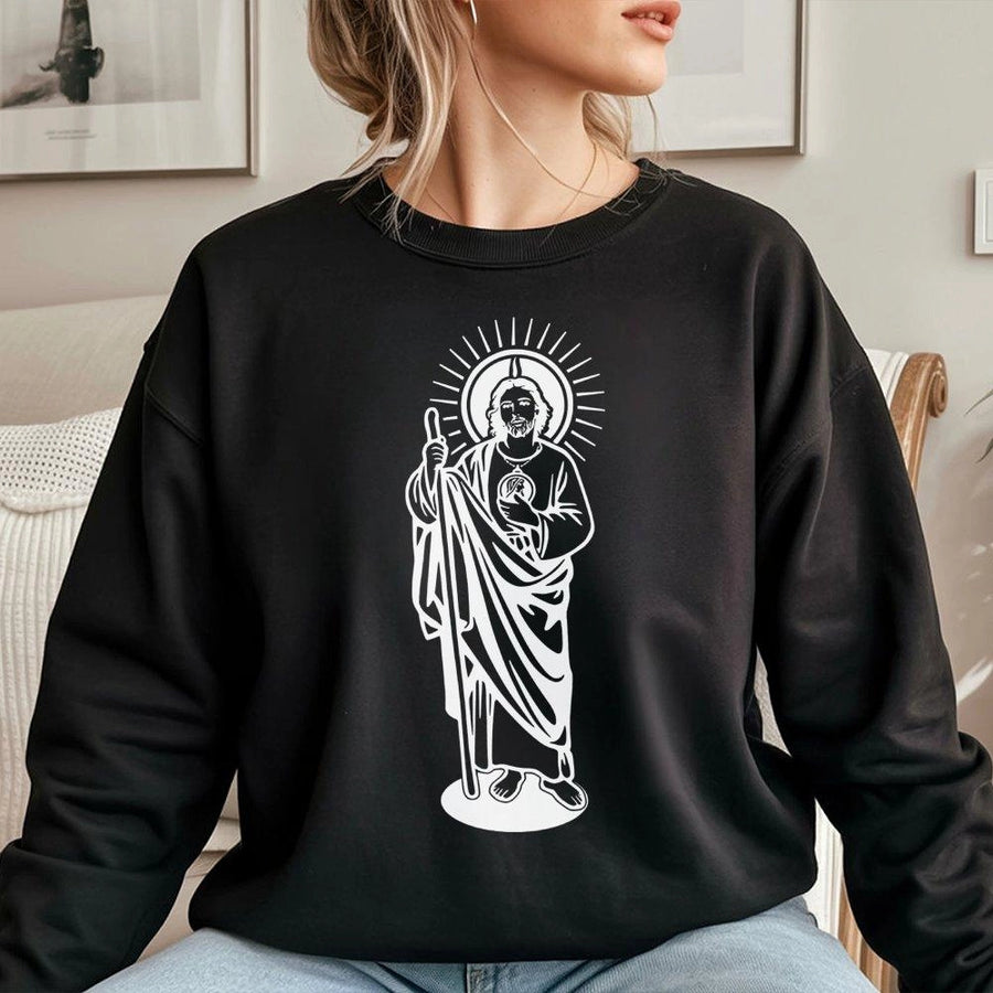 San Judas Tadeo Sweatshirt | Minimalist Saint Jude Silhouette Graphic | Premium Cotton Blend | Religious Faith Gift for Men and Women