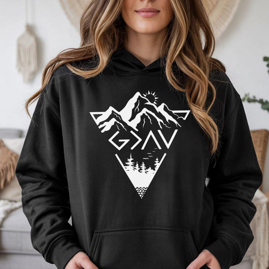God Is Greater Than The Highs And Lows Hoodie | Minimalist Mountain Faith Graphic | Soft Cotton-Blend Premium Apparel | Religious Gift For Men And Women